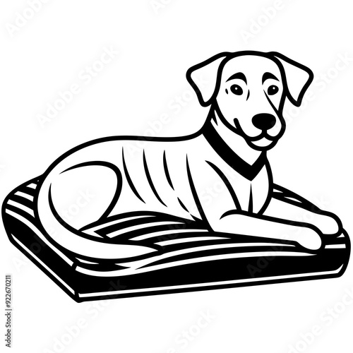 A dog laying on bed front view art vector