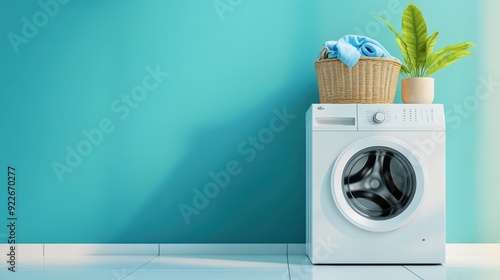 The washing machine with laundry. photo