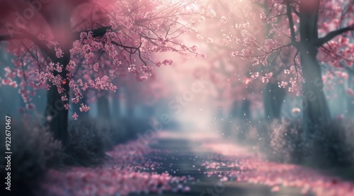 Serene Cherry Blossom Pathway In Springtime Light