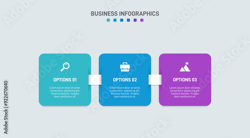 Horizontal progress bar featuring 3 arrow-shaped elements, symbolizing three six stages of business strategy and progression. Clean timeline infographic design template. Vector for presentation