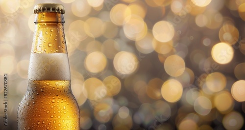 Refreshing Beer Bottle Against a Sparkling Festive Background