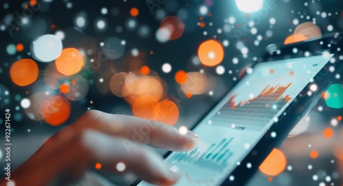 Financial Data Analysis on Smartphone Screen With Colorful Graphs and Rain Ef...