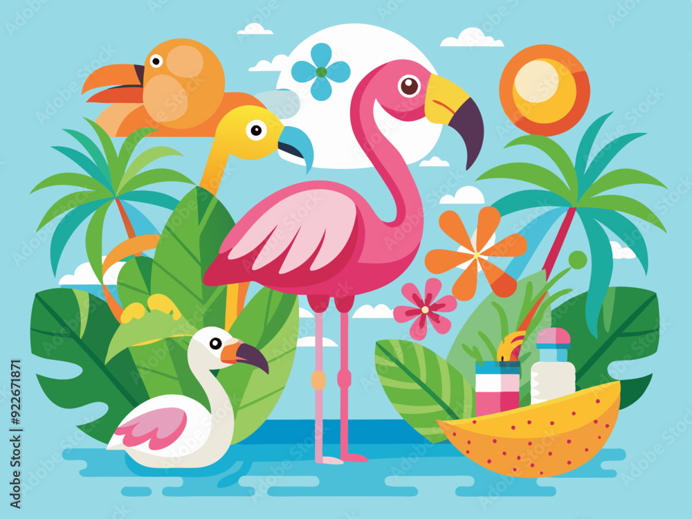 Ensemble de vecteurs flamants roses, oiseau tropical rose dessin animé, icône d’animal d’été, personnage de zoo mignon. Illustration de la faune exotique Ensemble de vecteurs flamants roses, oiseau tropical rose dessin animé, icône d’animal d’été, personnage de zoo mignon. Illustration de la faune exotique