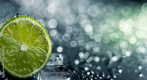 Fresh Lime Slices and Ice Cubes on a Reflective Surface