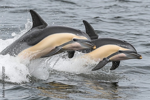 An image of dolphins leaping and playing in the waves, their joyful antics and sleek forms capturing the spirit of the ocea