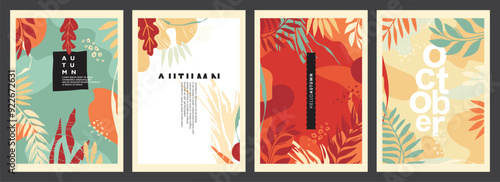 Autumn banners collection. Floral vector backgrounds and covers for autumn sales and events. 