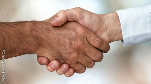 Handshake Between Two People in Cozy Sweaters on a Soft Blurred Background