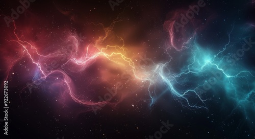 Colorful Abstract Space Art With Lightning and Cosmic Energy