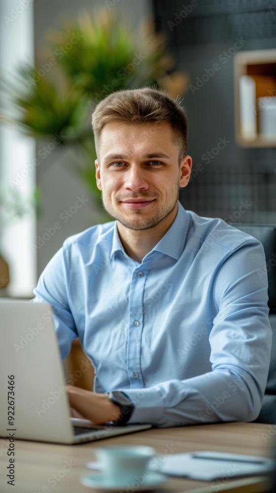 A man working on his laptop at a desk. AI. A man working on his laptop at a desk. AI.