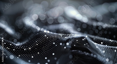 Sparkling Black Fabric Waves Close to Surface With Soft Light