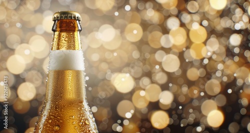 Refreshing Beer Bottle Against a Sparkling Festive Background