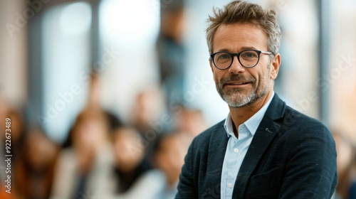 Man Engaging With Audience During Discussion at Conference in Modern Venue