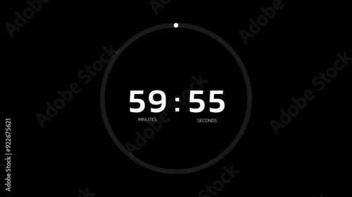 60-Minute Countdown Timer with Circle Progress Bar | Black Background