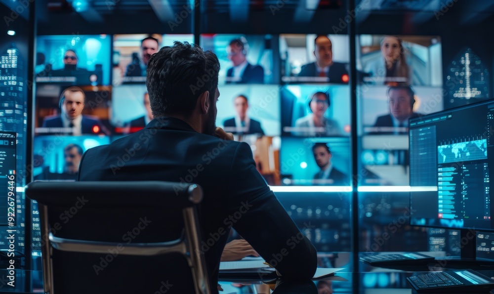 Video conference meeting with international team members on a digital screen Video conference meeting with international team members on a digital screen