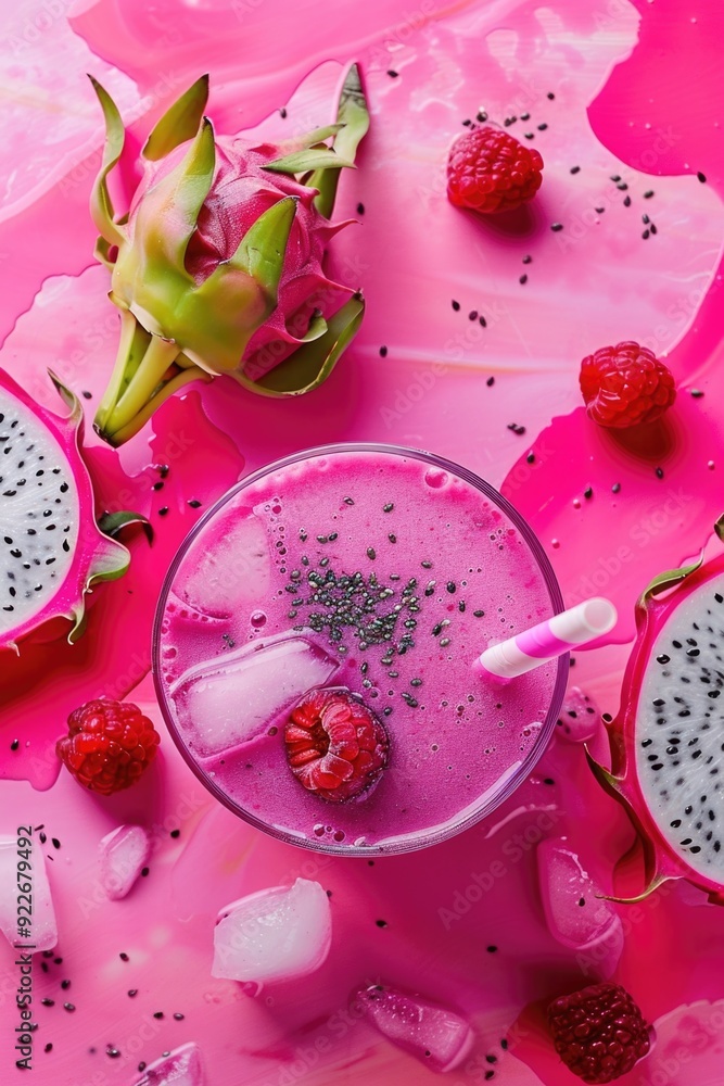 Fruity punch with ice, garnished with rambutan and poppy seed. Pink drink served in a glass. Fruity punch with ice, garnished with rambutan and poppy seed. Pink drink served in a glass.