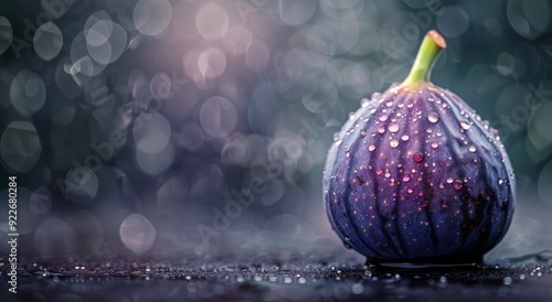 Fresh Fig With Dew on a Surface Surrounded by Soft Bokeh Background