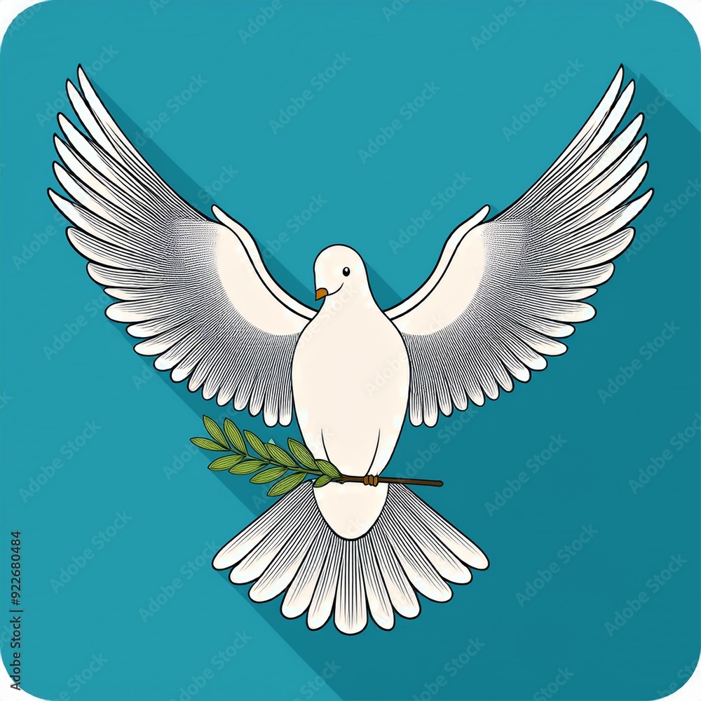 Obraz premium Simple dove flying with open wings, holding an olive branch. International Peace Day Vector illustration 