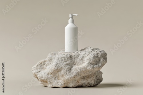 Showcase your exquisite lotion or refreshing beverage within this stunning and elegant pump bottle, beautifully styled against a natural rock background to provide a modern and minimalistic touch