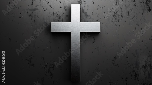 Weathered Metal Cross on Dark Concrete Wall photo