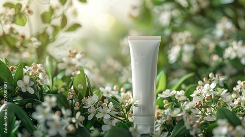 Moisturizing Cream Surrounded by Colorful Flowers in a Summer Garden