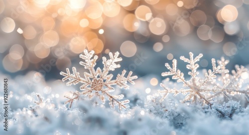 Delicate Snowflakes on Sparkling Snow During a Winter Afternoon