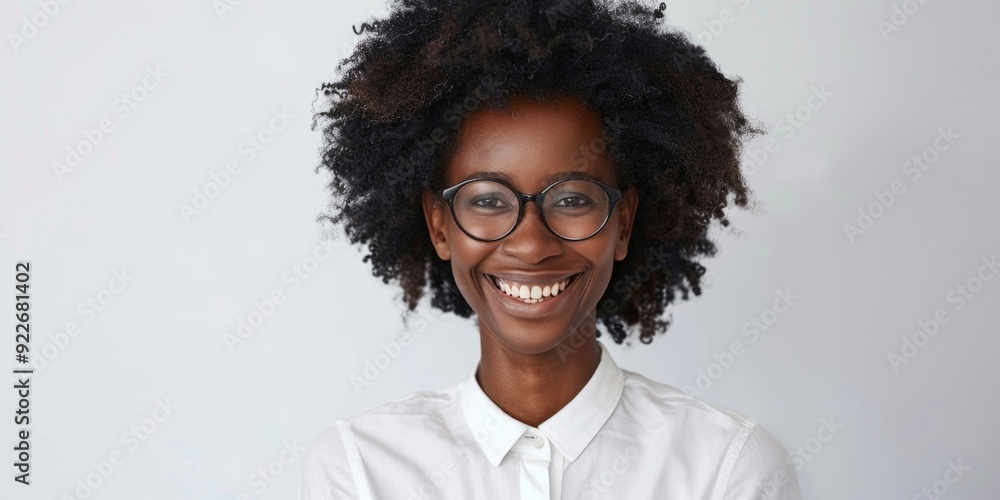A happy-go-lucky young adult female with a natural hairstyle and glasses, wearing professional clothes, exudes confidence. A happy-go-lucky young adult female with a natural hairstyle and glasses, wearing professional clothes, exudes confidence.