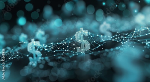 Digital Currency Symbols Glowing in a Network of Light