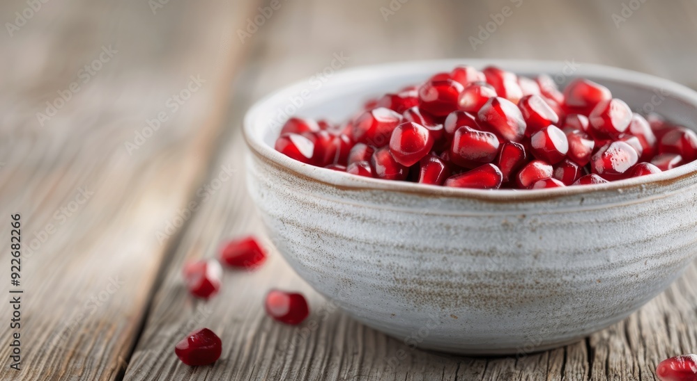 Fresh Pomegranate Seeds in a Bowl on Wooden Table Fresh Pomegranate Seeds in a Bowl on Wooden Table