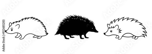 Hedgehog Vector silhouette, hedgehog silhouette, illustration of a hedgehog in black, isolated on white background 

