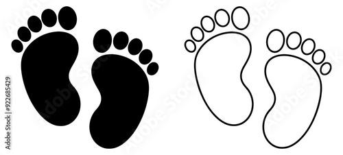 Foot prints icon set. Black baby footprints icon isolated on white. Vector illustration
