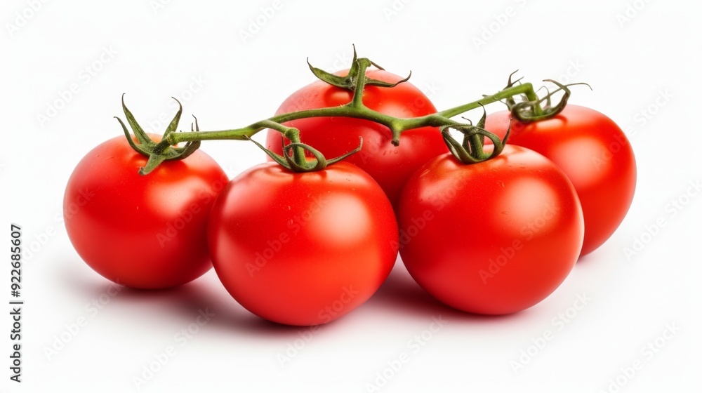 Fresh Ripe Tomatoes on Vine Isolated on White Background Fresh Ripe Tomatoes on Vine Isolated on White Background