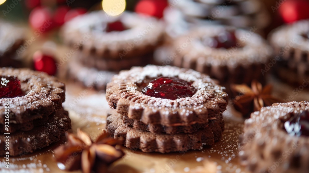 Festive Christmas Cookies with Vibrant Red Jam Filling Festive Christmas Cookies with Vibrant Red Jam Filling