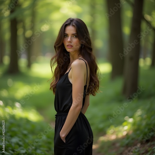 Beautiful woman in the forest during summer