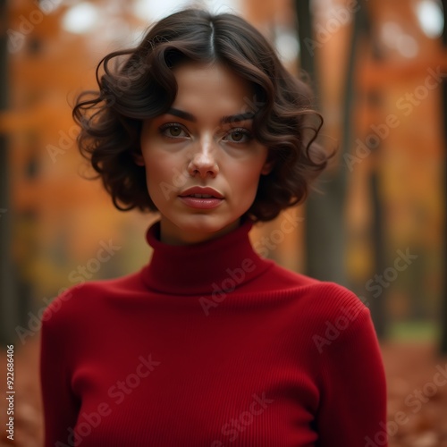 Beautiful woman in the forest during autumn