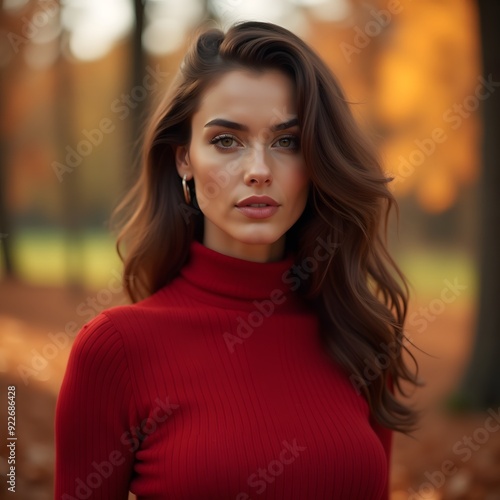 Beautiful woman in the forest during autumn