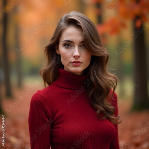 Beautiful woman in the forest during autumn