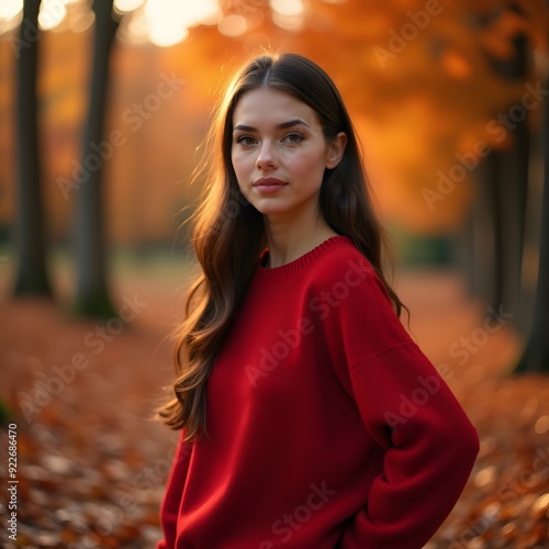 Beautiful woman in the forest during autumn
