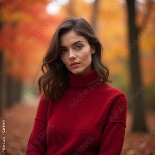 Beautiful woman in the forest during autumn