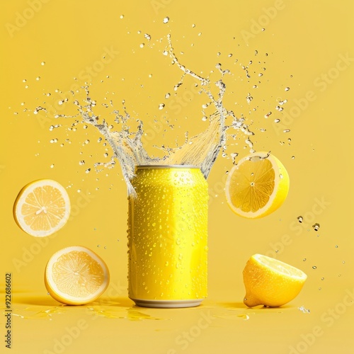 Lemon can metal Projects, fresh drink can isolated, packaging mockup, branding product photo