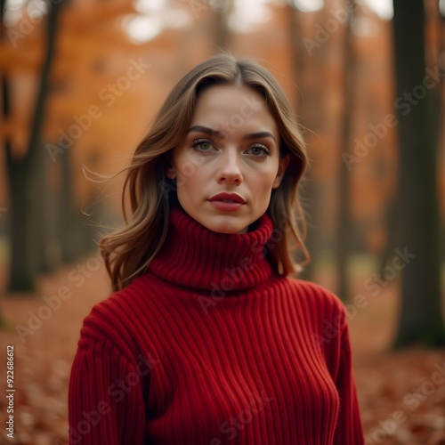 Beautiful woman in the forest during autumn