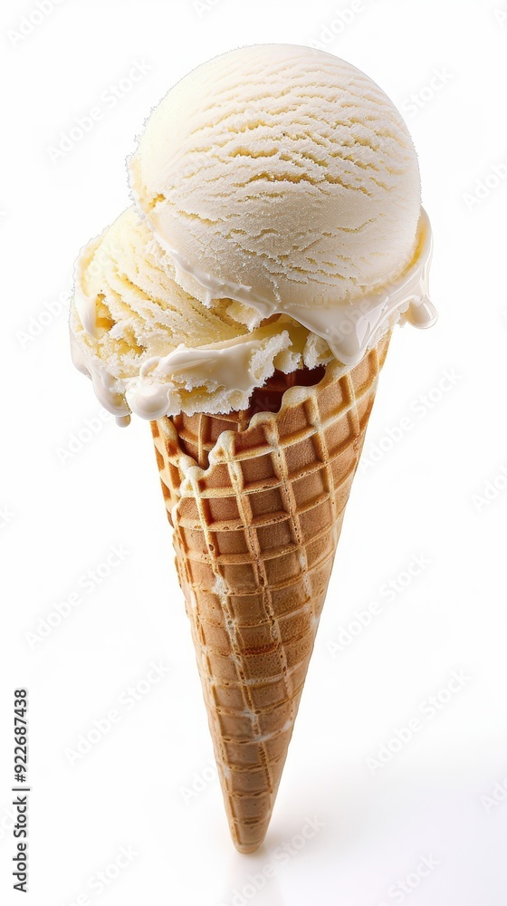 Close-up of a vanilla ice cream cone against a white background. Close-up of a vanilla ice cream cone against a white background.