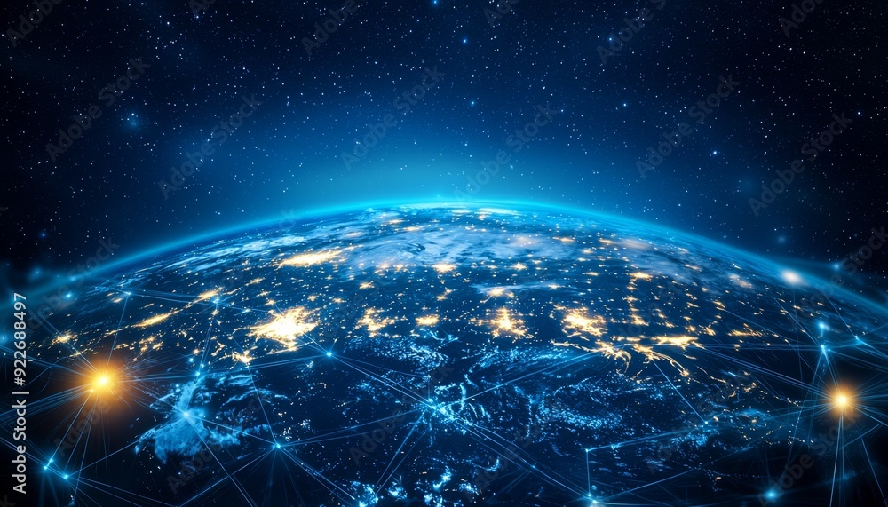 Abstract Network Connections with Glowing Dots on Dark Background Abstract Network Connections with Glowing Dots on Dark Background