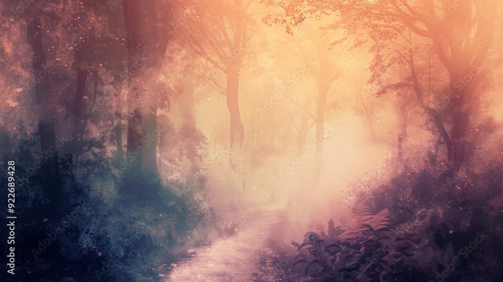 Obraz premium Mystical Sunrise Forest Path