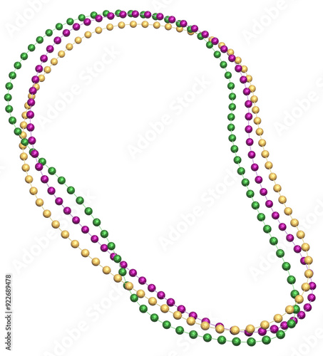 Mardi Gras beads over a transparent background. 3D render.