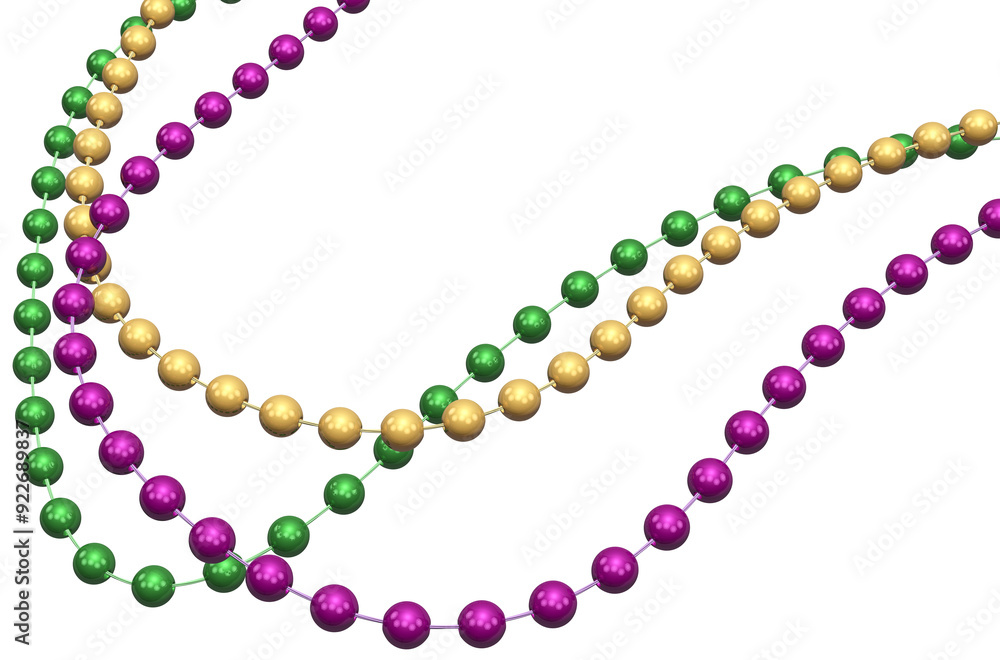 Fototapeta premium Mardi Gras beads over a transparent background. 3D render.