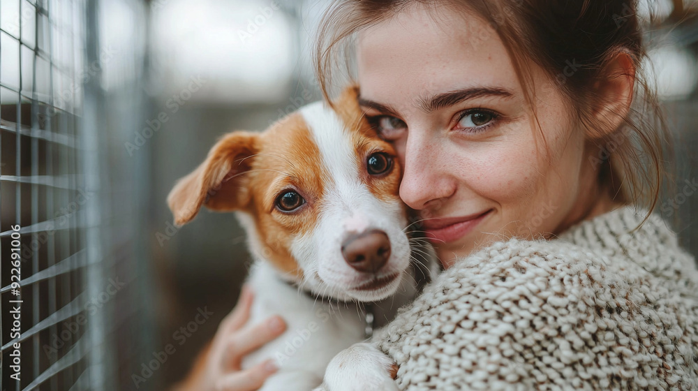 A young woman in a cozy setting holding and smiling at an adorable puppy A young woman in a cozy setting holding and smiling at an adorable puppy