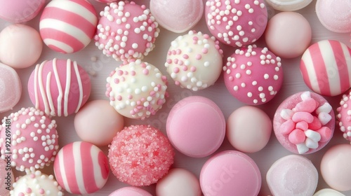 Colorful Pink And White Round Candies Laid Out Neatly On A Surface