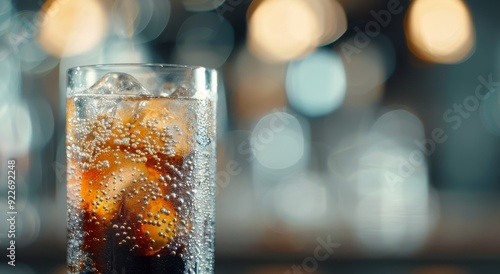 Refreshing Cold Beverage With Ice Cubes In Rainy Atmosphere