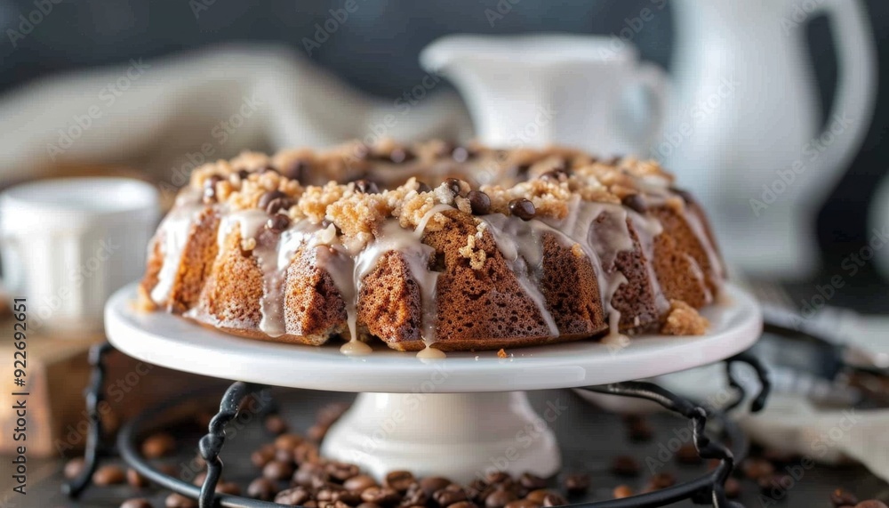 Homemade Coffee Crumble Cake with Whipped Cream Topping. Espresso Streusel Coffee Cake Homemade Coffee Crumble Cake with Whipped Cream Topping. Espresso Streusel Coffee Cake