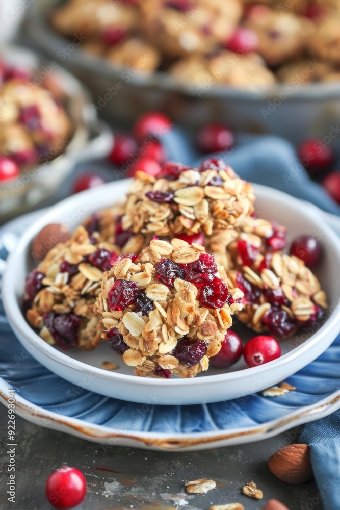 Healthy Oatmeal Cranberry Cookies Stack on Rustic Background Healthy Oatmeal Cranberry Cookies Stack on Rustic Background